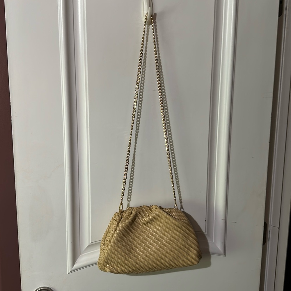 Anthropologie beautiful crème woven clutch